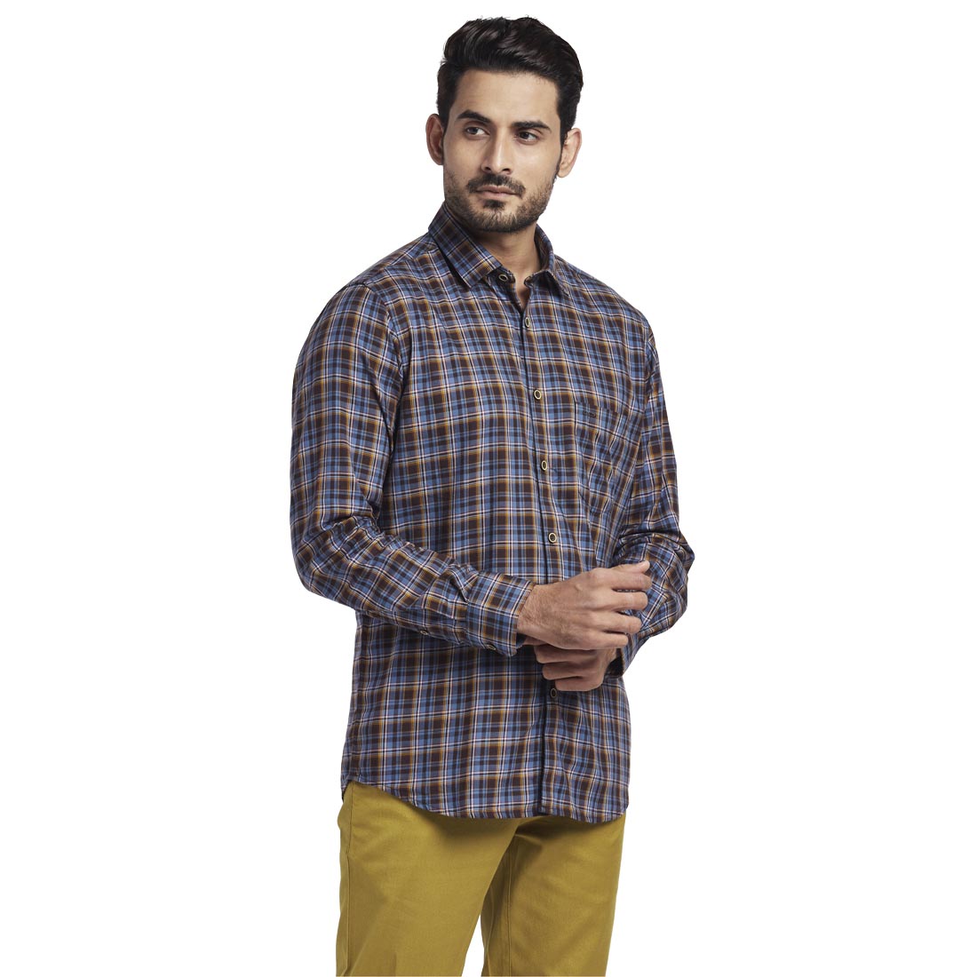 ColorPlus Men Brown Tailored Fit Checks Cotton Full Sleeve Shirts ...