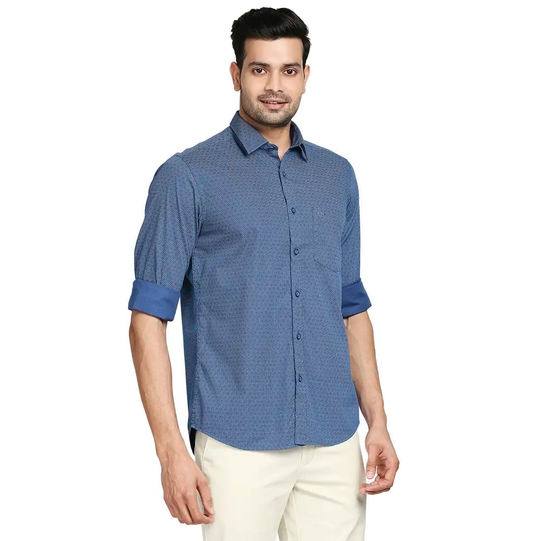 Men Blue Tailored Fit Print Cotton Full Sleeve Shirts – MyRaymond