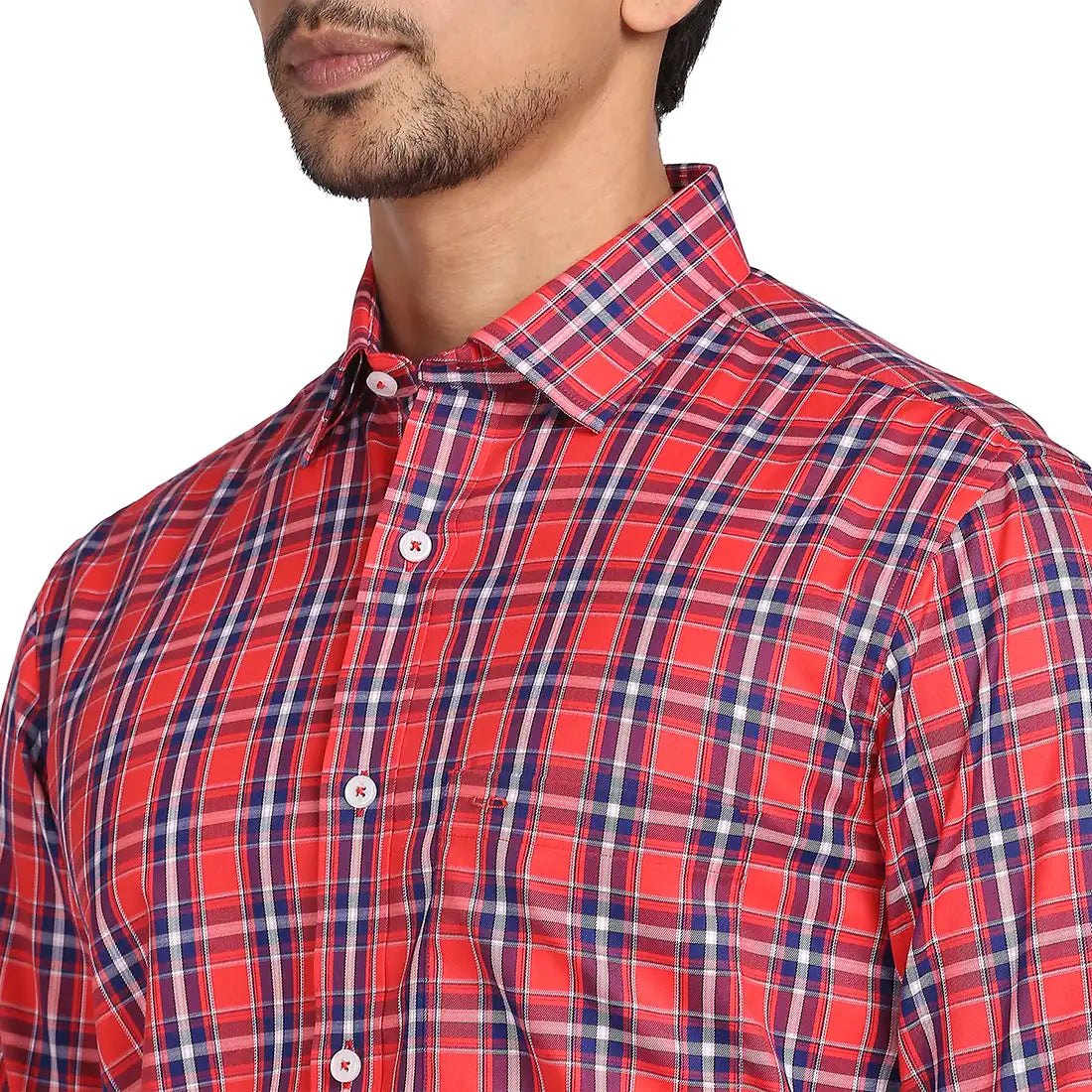 Men Red Tailored Fit Checks Cotton Full Sleeve Shirts – MyRaymond