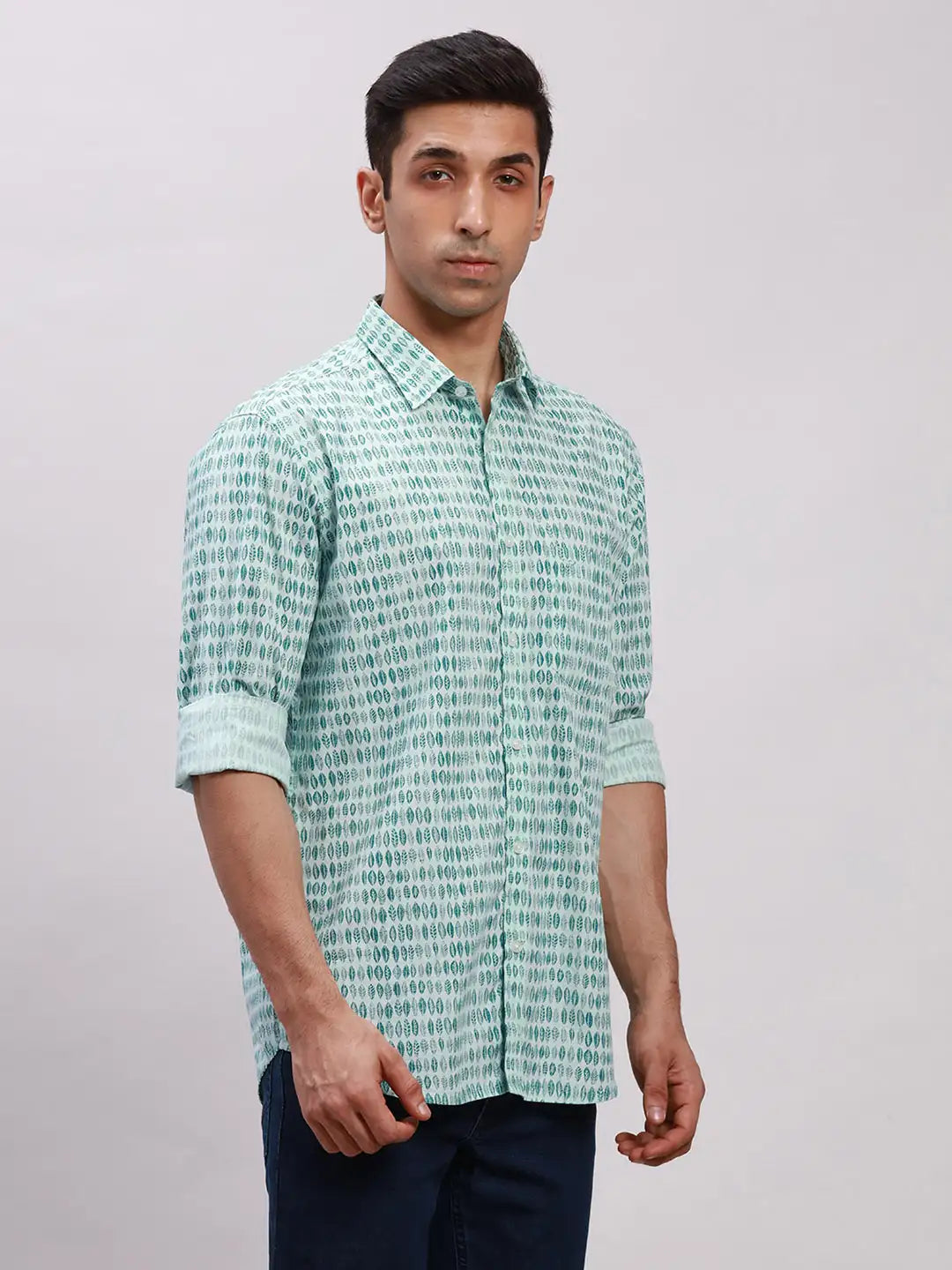 Men Orange Tailored Fit Print Cotton Full Sleeve Shirts
