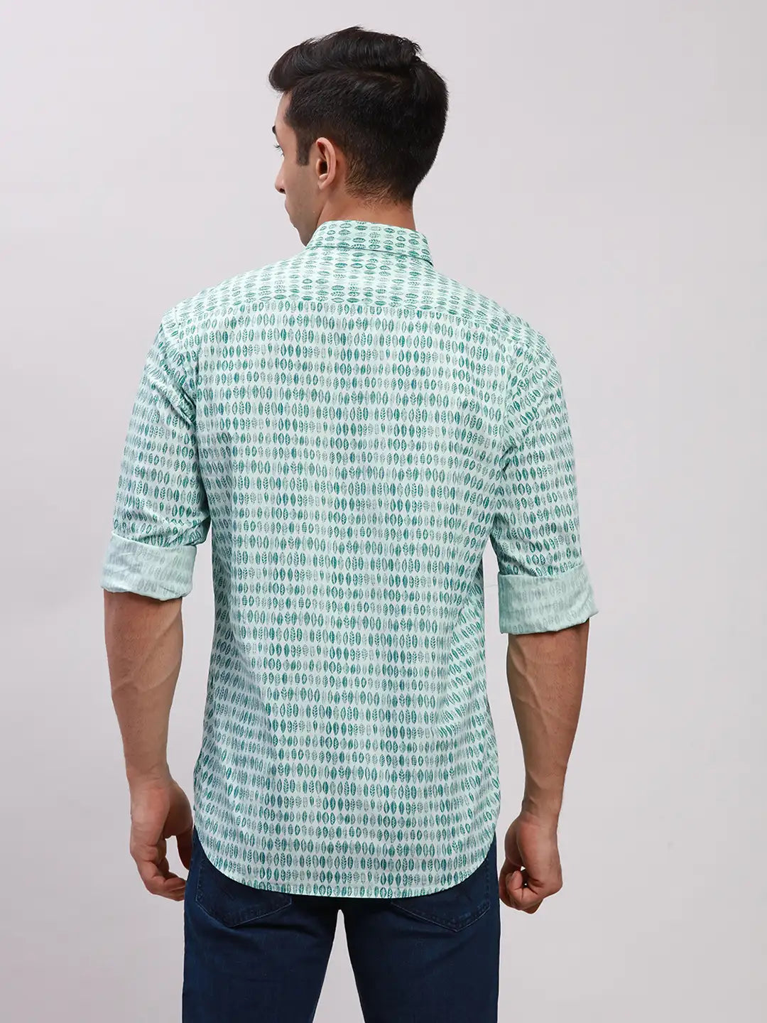 Men Orange Tailored Fit Print Cotton Full Sleeve Shirts