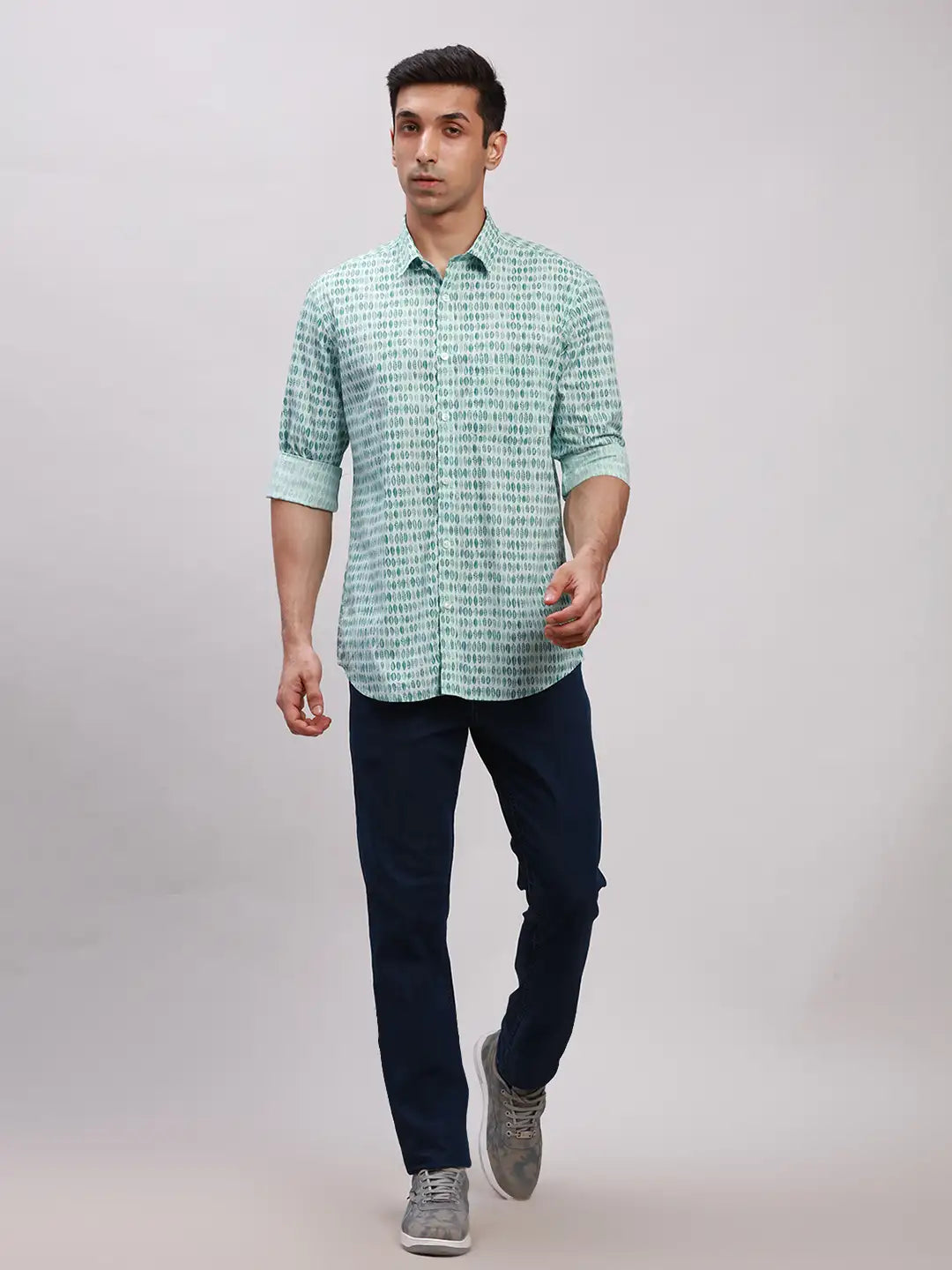 Men Orange Tailored Fit Print Cotton Full Sleeve Shirts