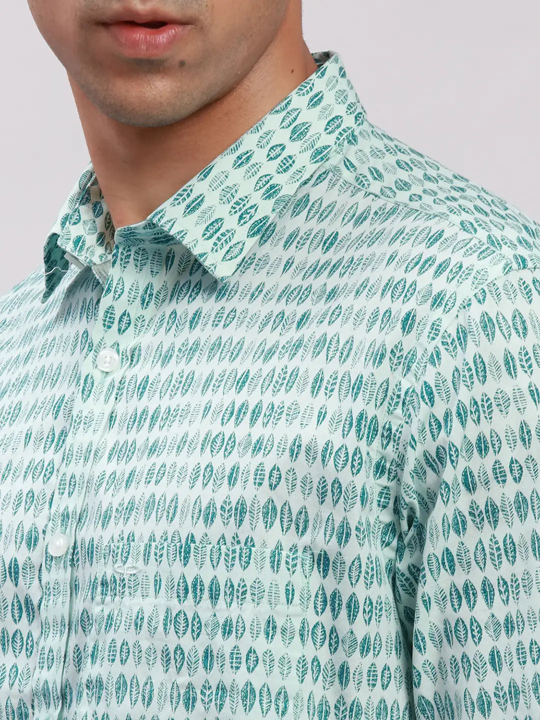 Men Orange Tailored Fit Print Cotton Full Sleeve Shirts