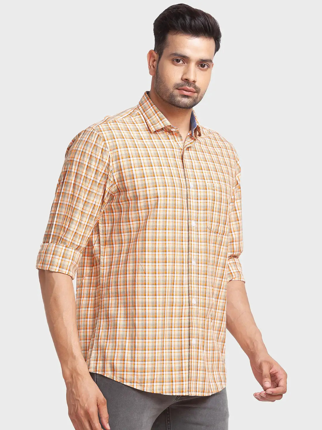 Men Tailored Fit Orange Shirt