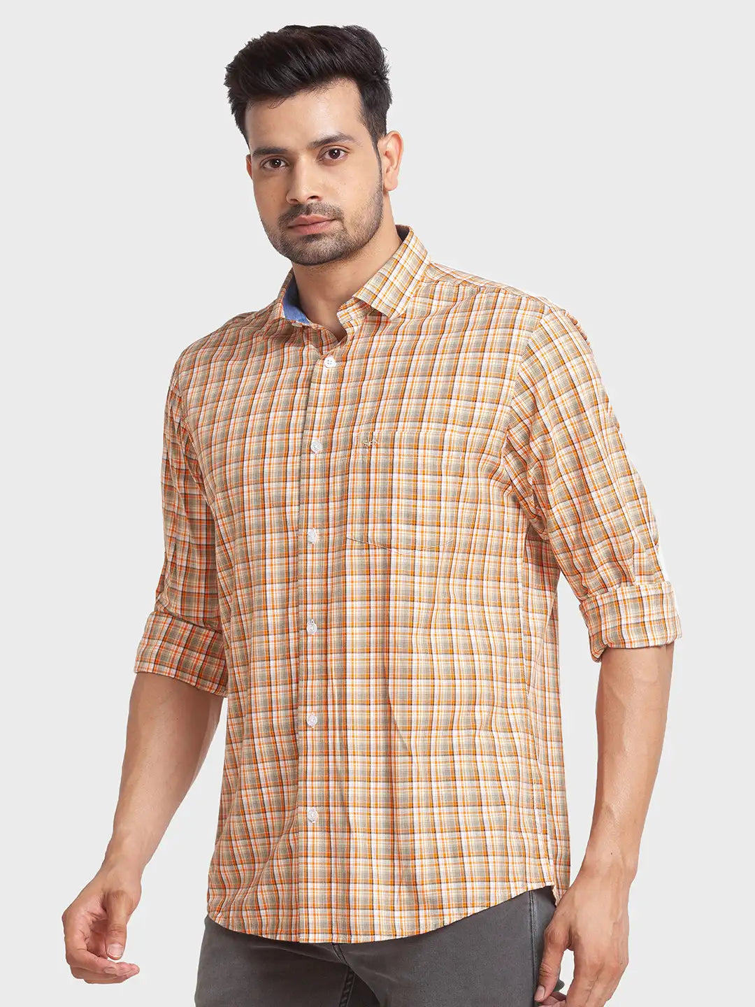 Men Tailored Fit Orange Shirt