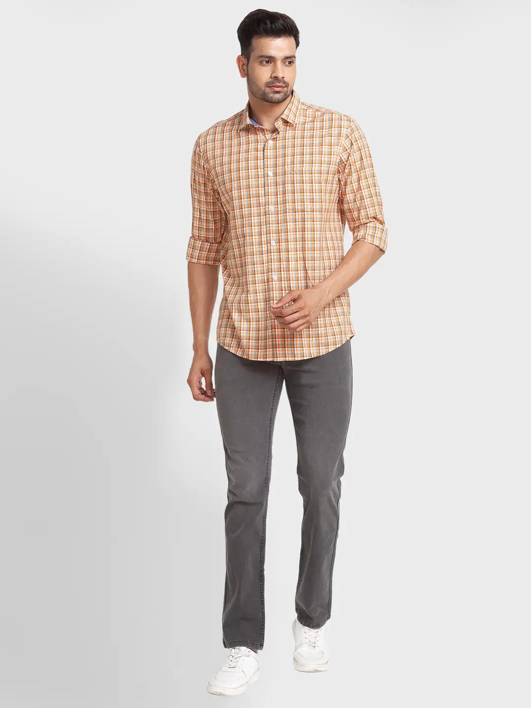 Men Tailored Fit Orange Shirt
