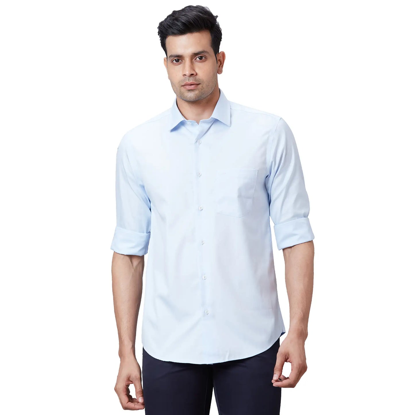 Men Navy Tailored Fit Solid Cotton Full Sleeves Shirts
