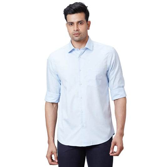 Men Navy Tailored Fit Solid Cotton Full Sleeves Shirts