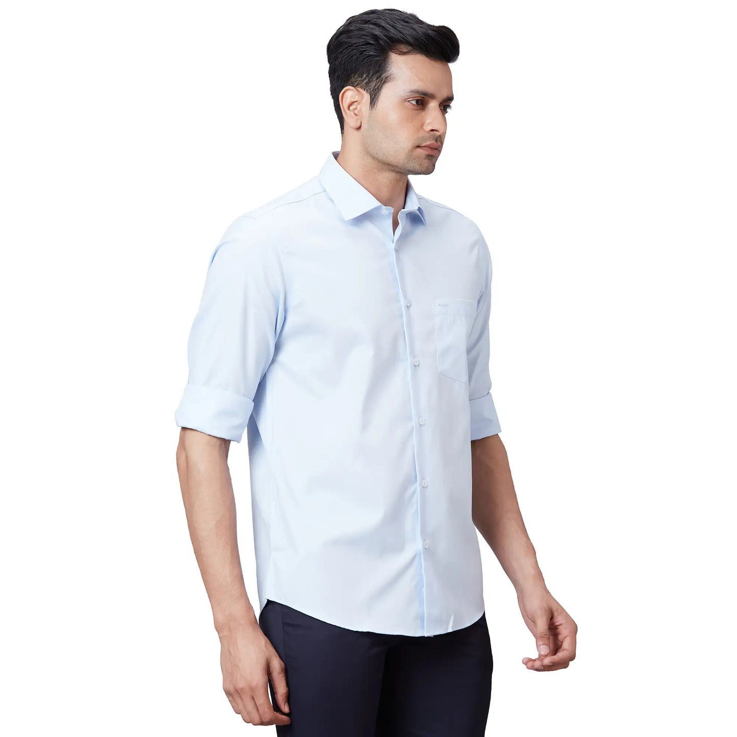 Men Navy Tailored Fit Solid Cotton Full Sleeves Shirts