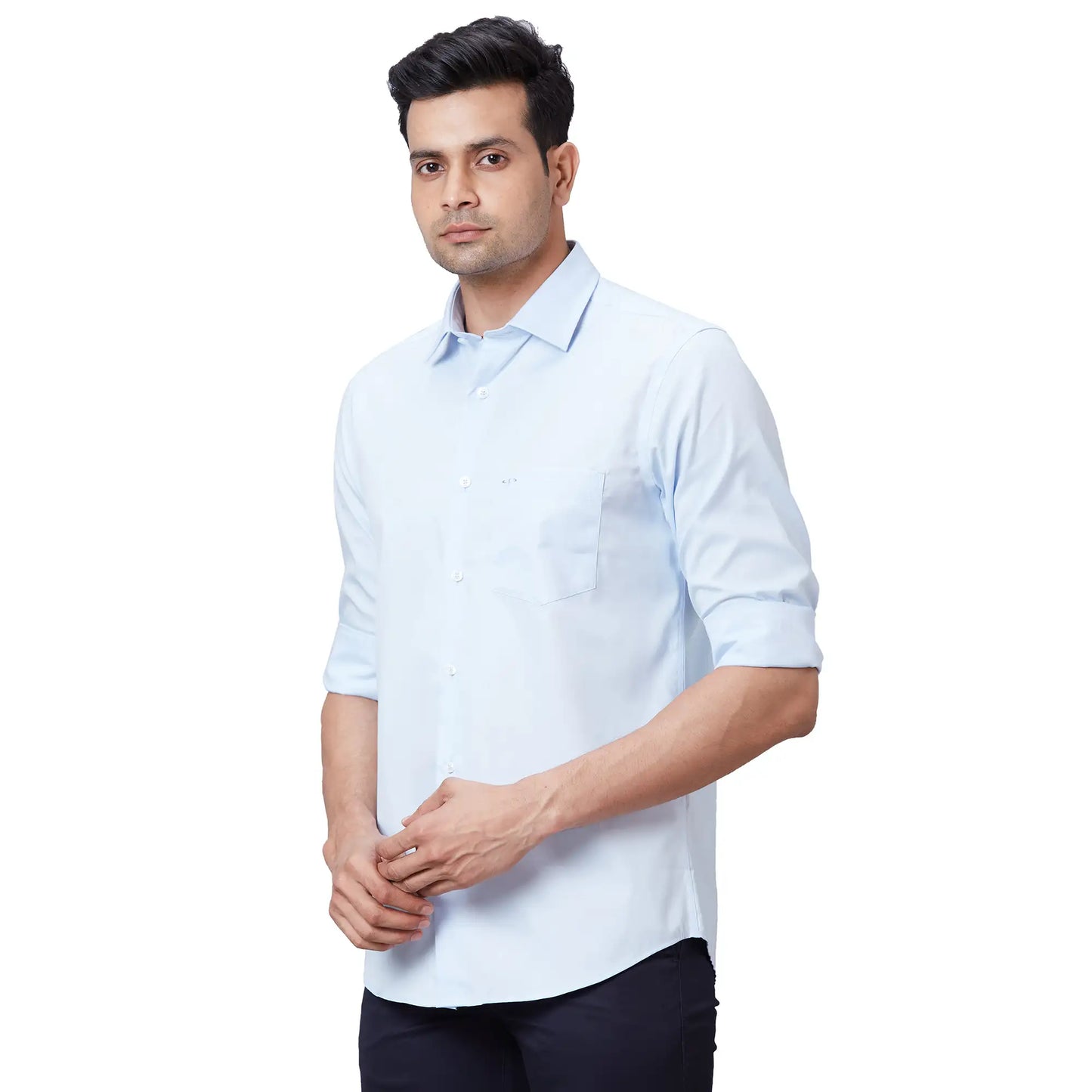 Men Navy Tailored Fit Solid Cotton Full Sleeves Shirts