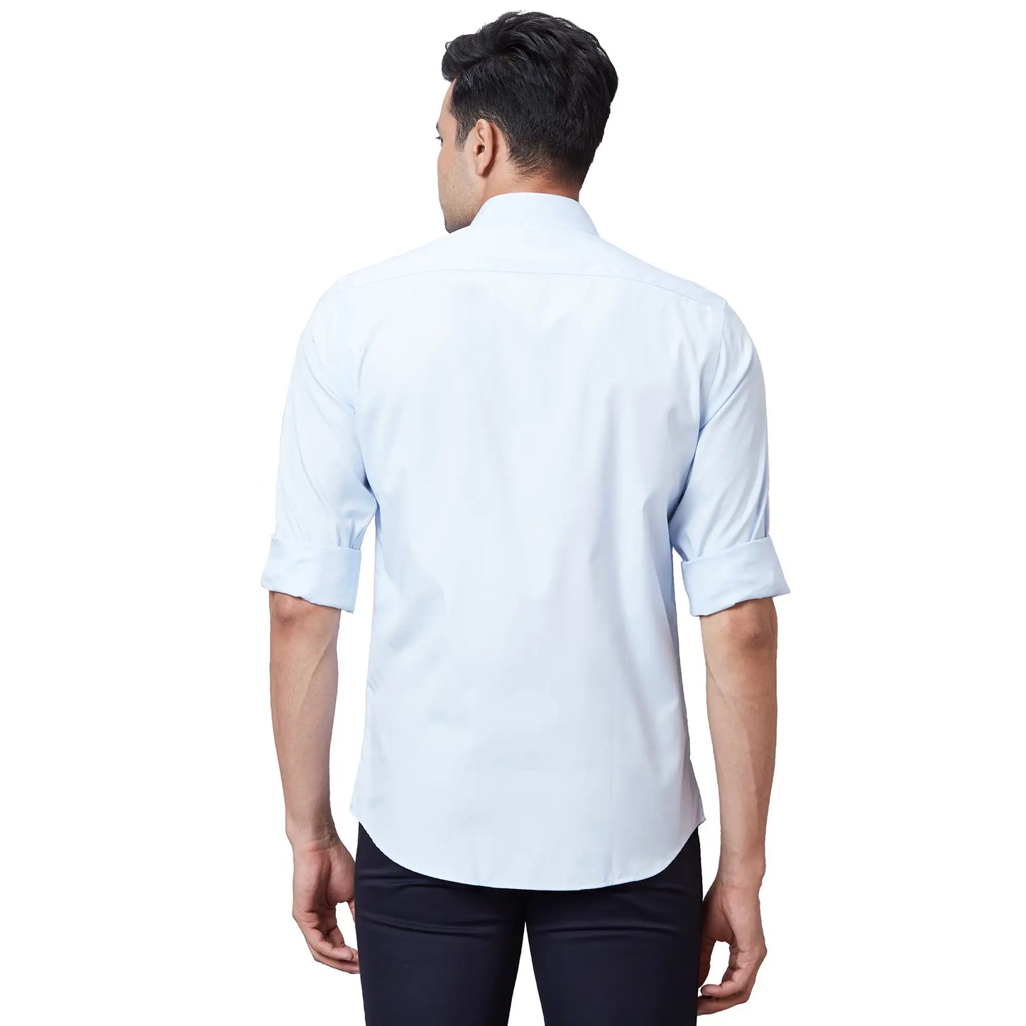 Men Navy Tailored Fit Solid Cotton Full Sleeves Shirts