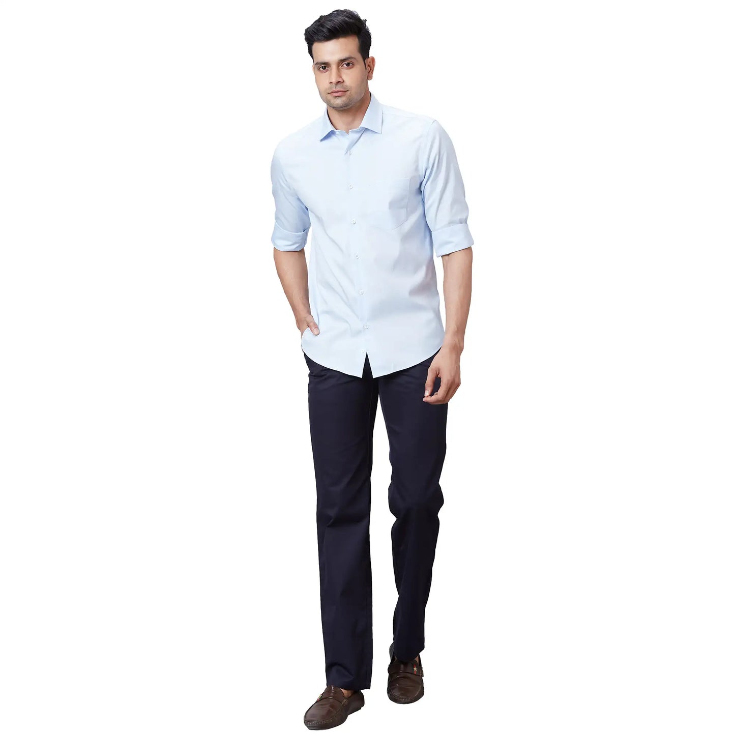 Men Navy Tailored Fit Solid Cotton Full Sleeves Shirts