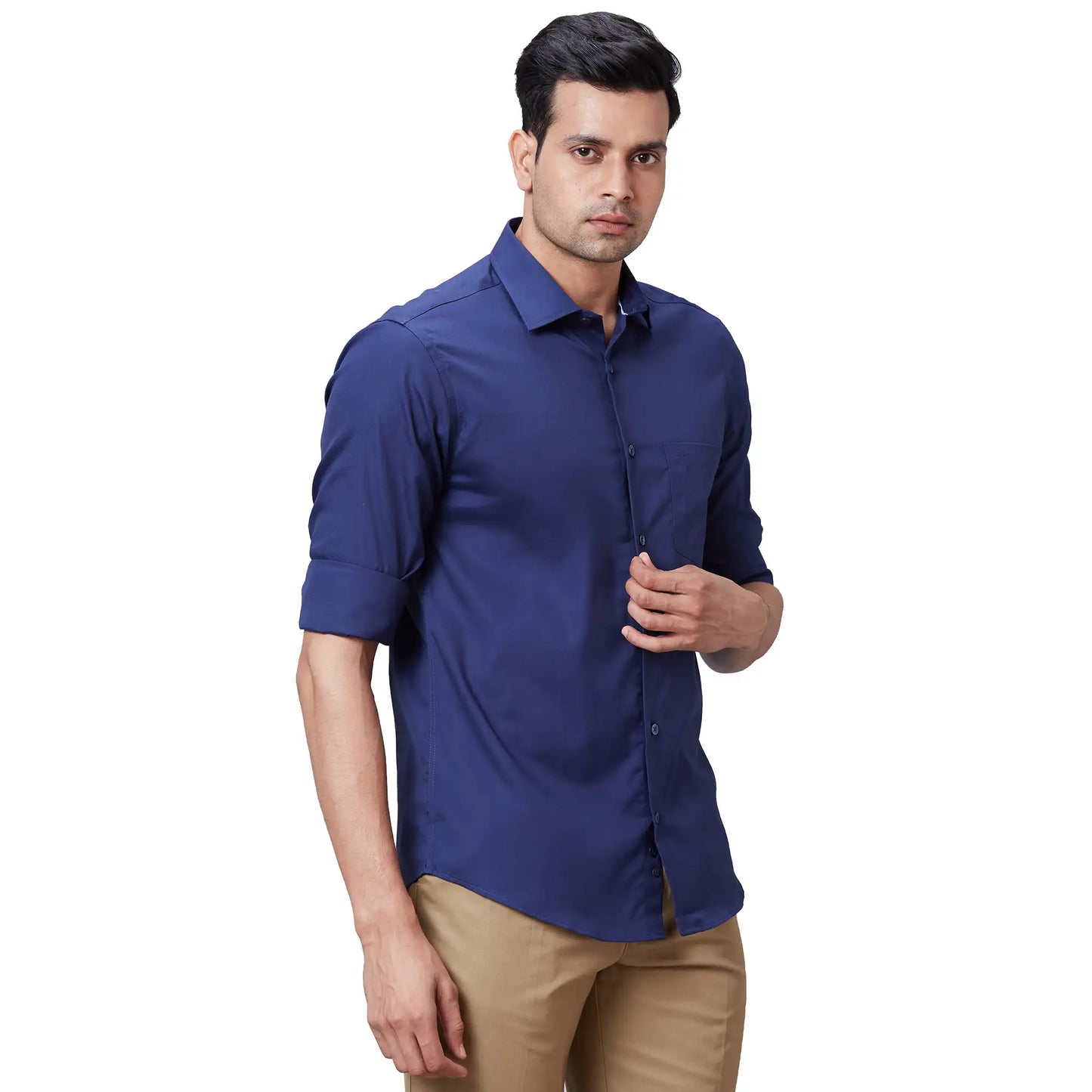 Men Black Tailored Fit Solid Cotton Full Sleeves Shirts
