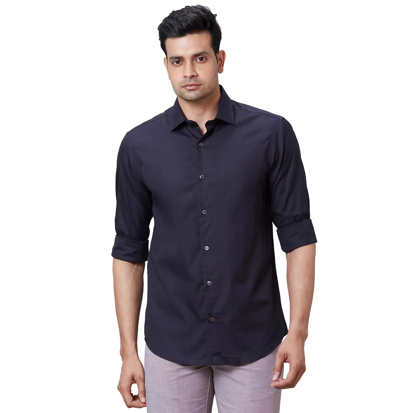 Men White Tailored Fit Solid Cotton Full Sleeves Shirts
