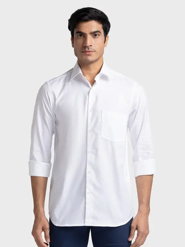 Men White Tailored Fit Solid Cotton Full Sleeve Shirts – MyRaymond