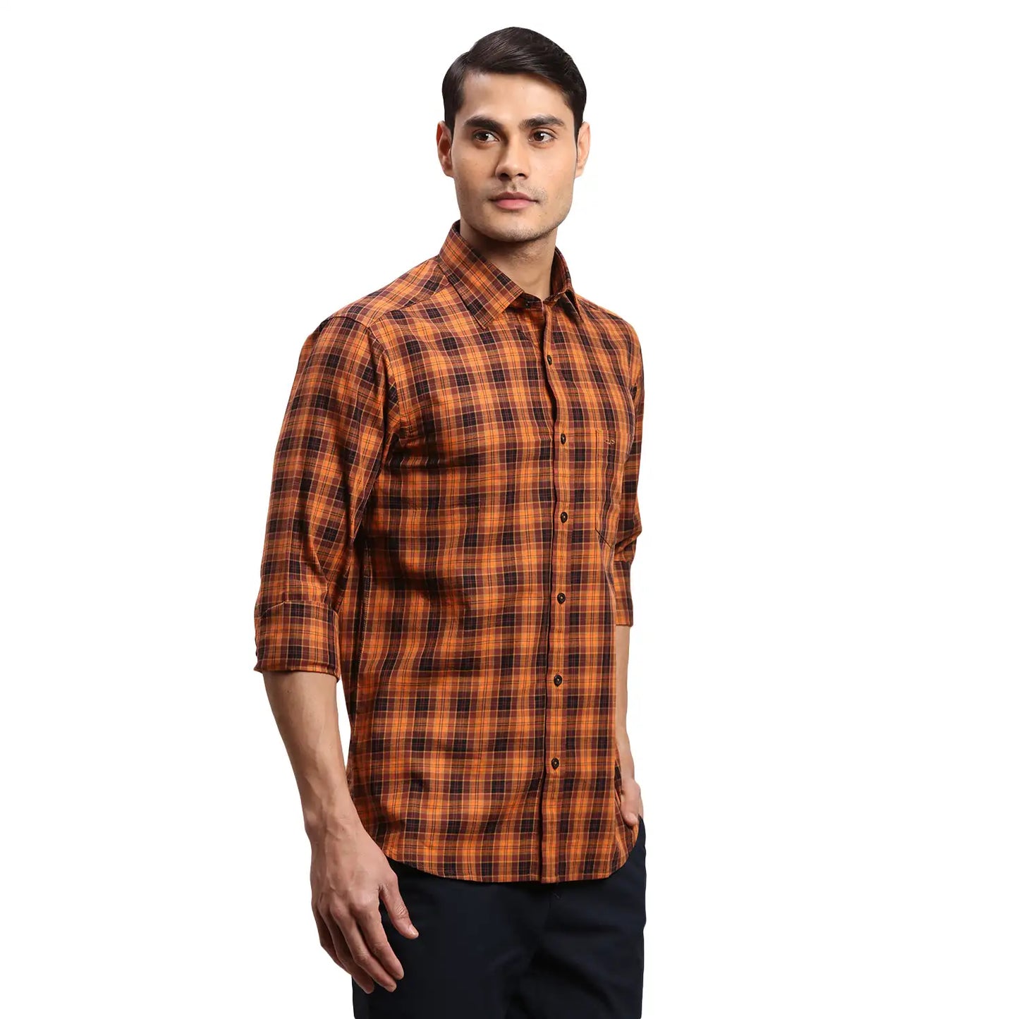 Men Petrol Regular Fit Checks Cotton Full Sleeves Shirts