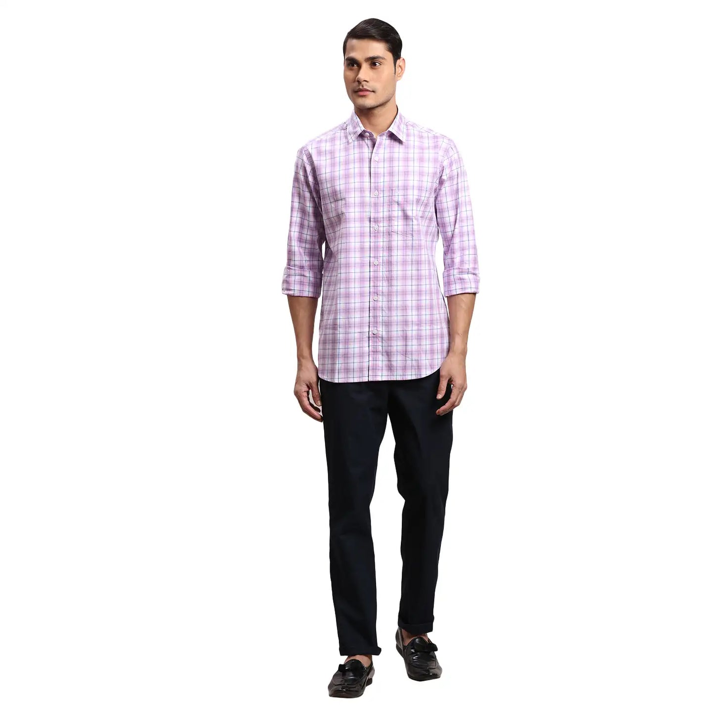 Men Yellow Regular Fit Checks Cotton Full Sleeves Shirts