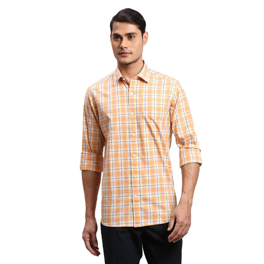 Men Blue Regular Fit Checks Cotton Full Sleeves Shirts
