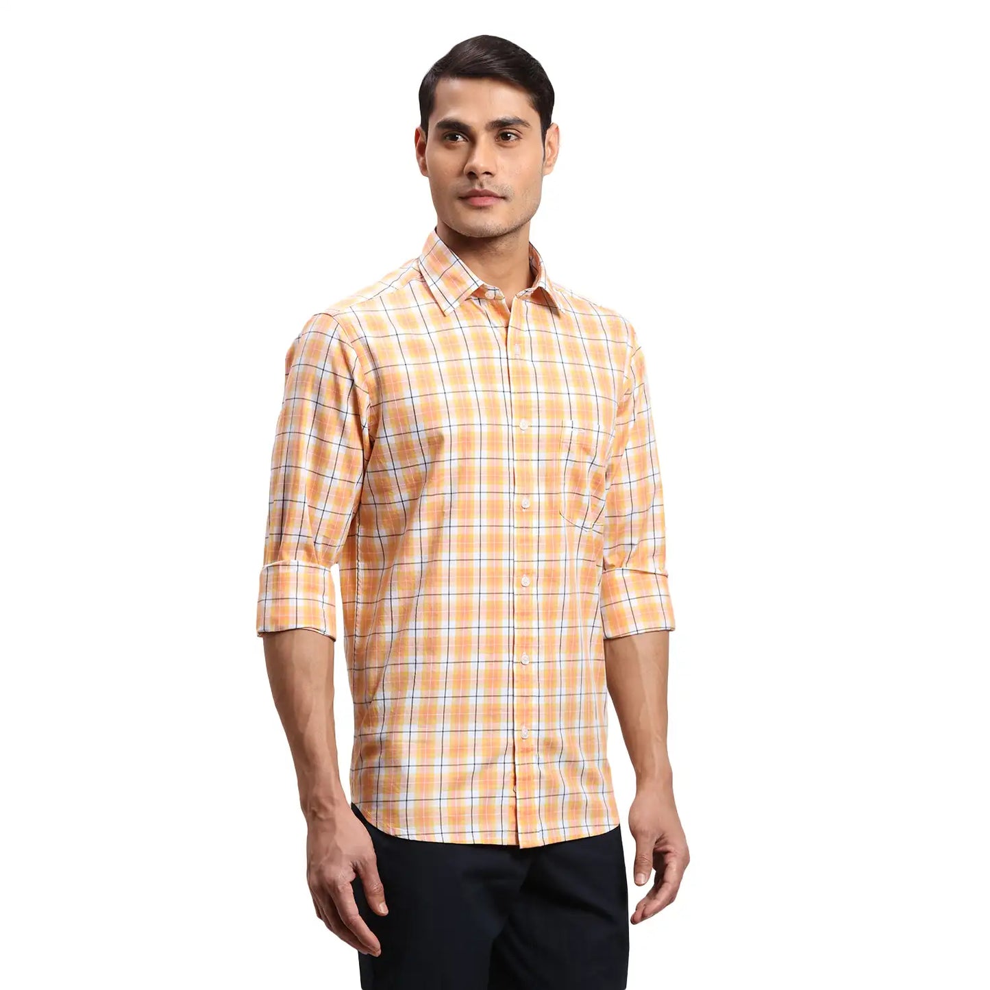 Men Blue Regular Fit Checks Cotton Full Sleeves Shirts