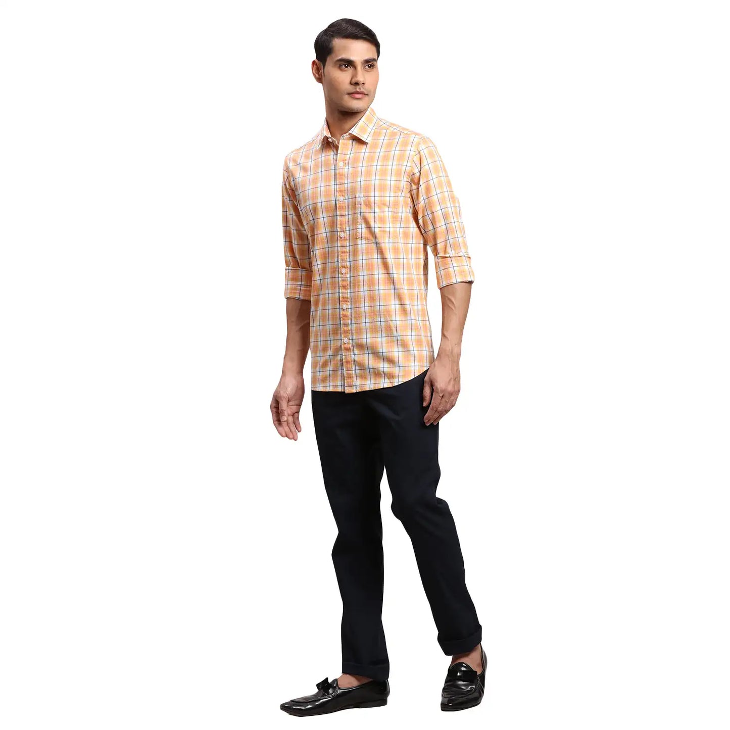 Men Blue Regular Fit Checks Cotton Full Sleeves Shirts