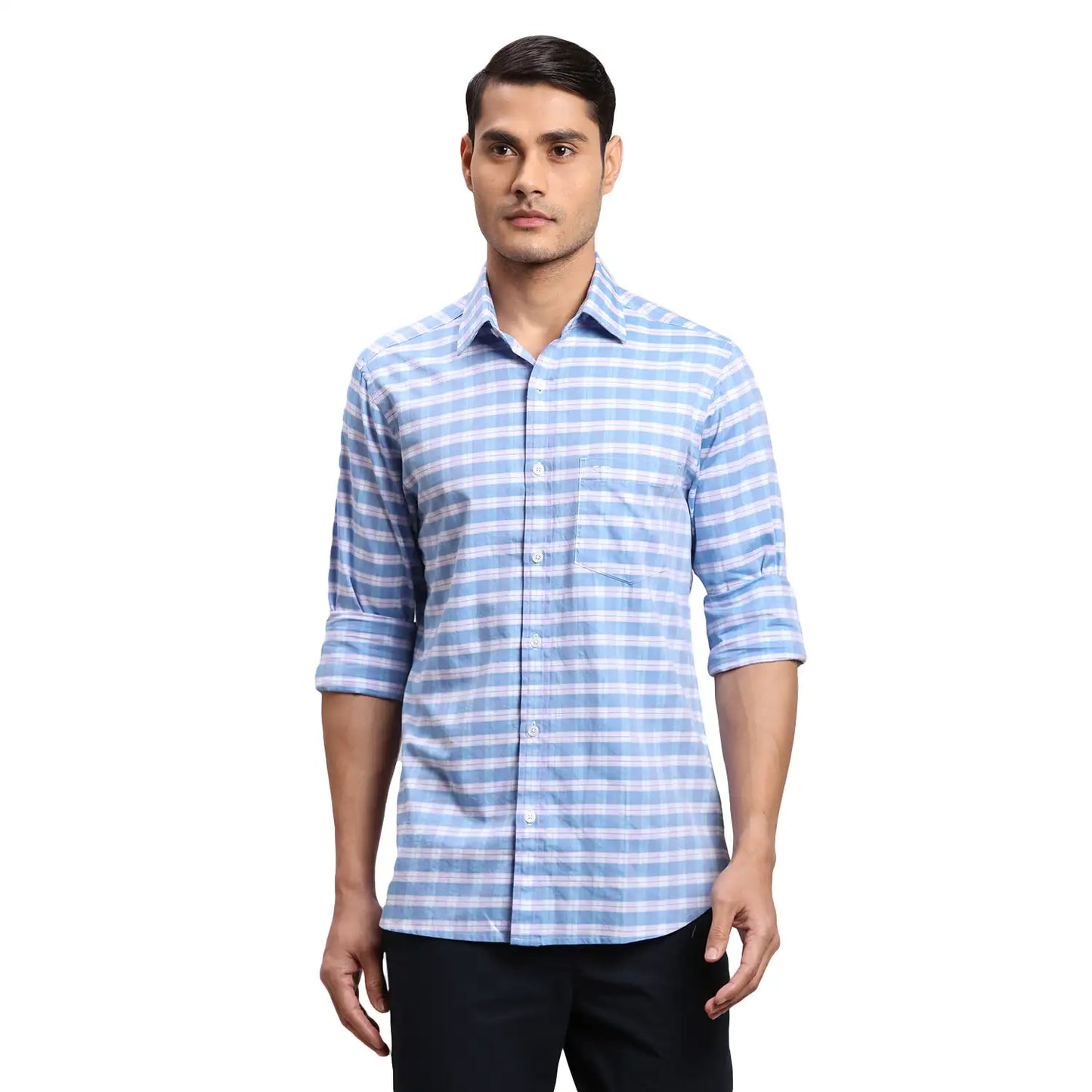 Men Red Regular Fit Checks Cotton Full Sleeves Shirts