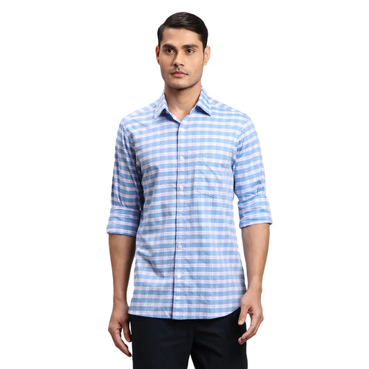 Men Red Regular Fit Checks Cotton Full Sleeves Shirts