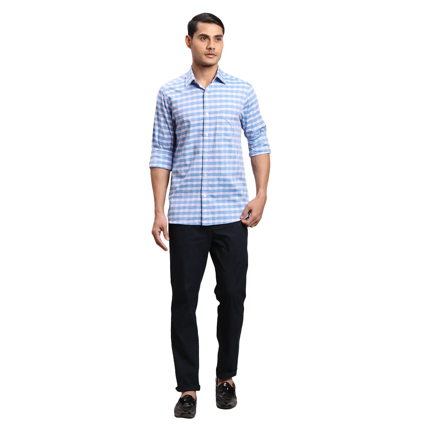 Men Red Regular Fit Checks Cotton Full Sleeves Shirts