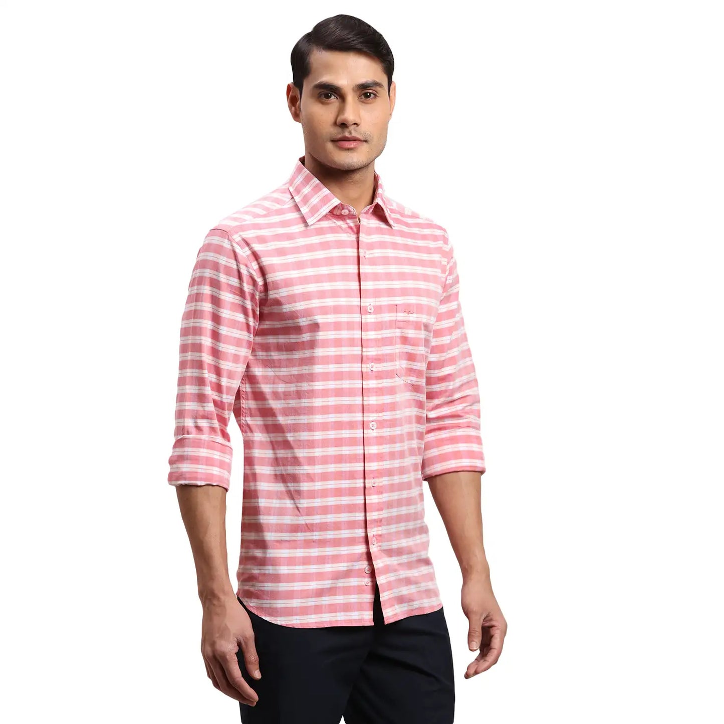Men Blue Regular Fit Checks Cotton Full Sleeves Shirts
