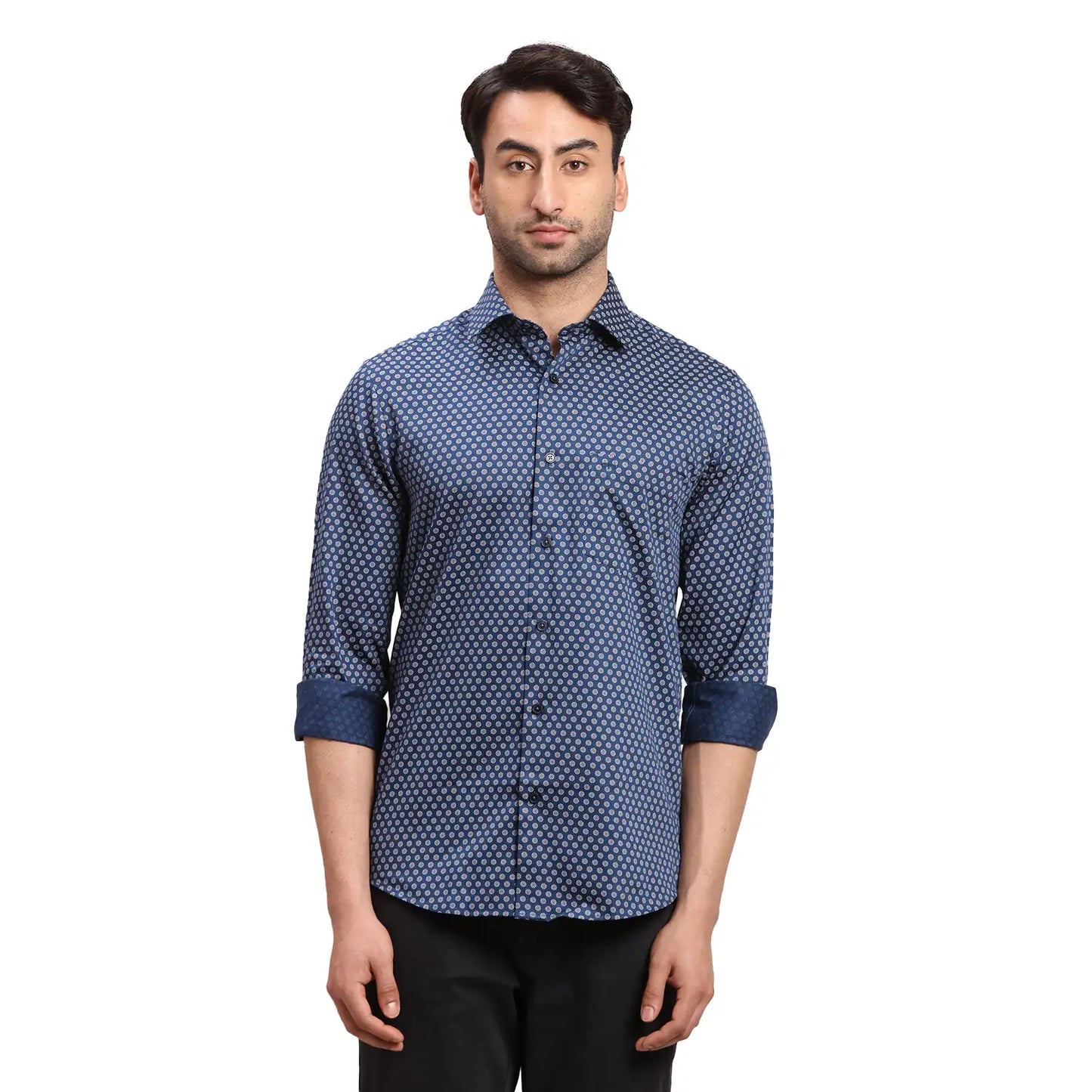 Men Red Regular Fit Print Cotton Full Sleeves Shirts