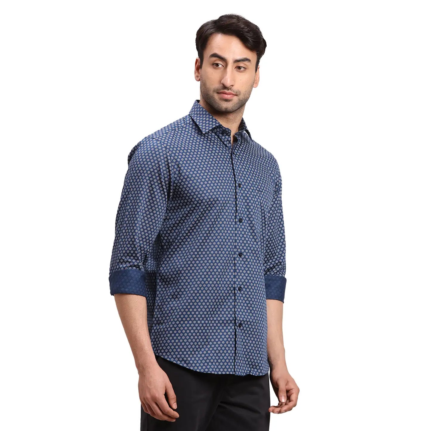 Men Red Regular Fit Print Cotton Full Sleeves Shirts