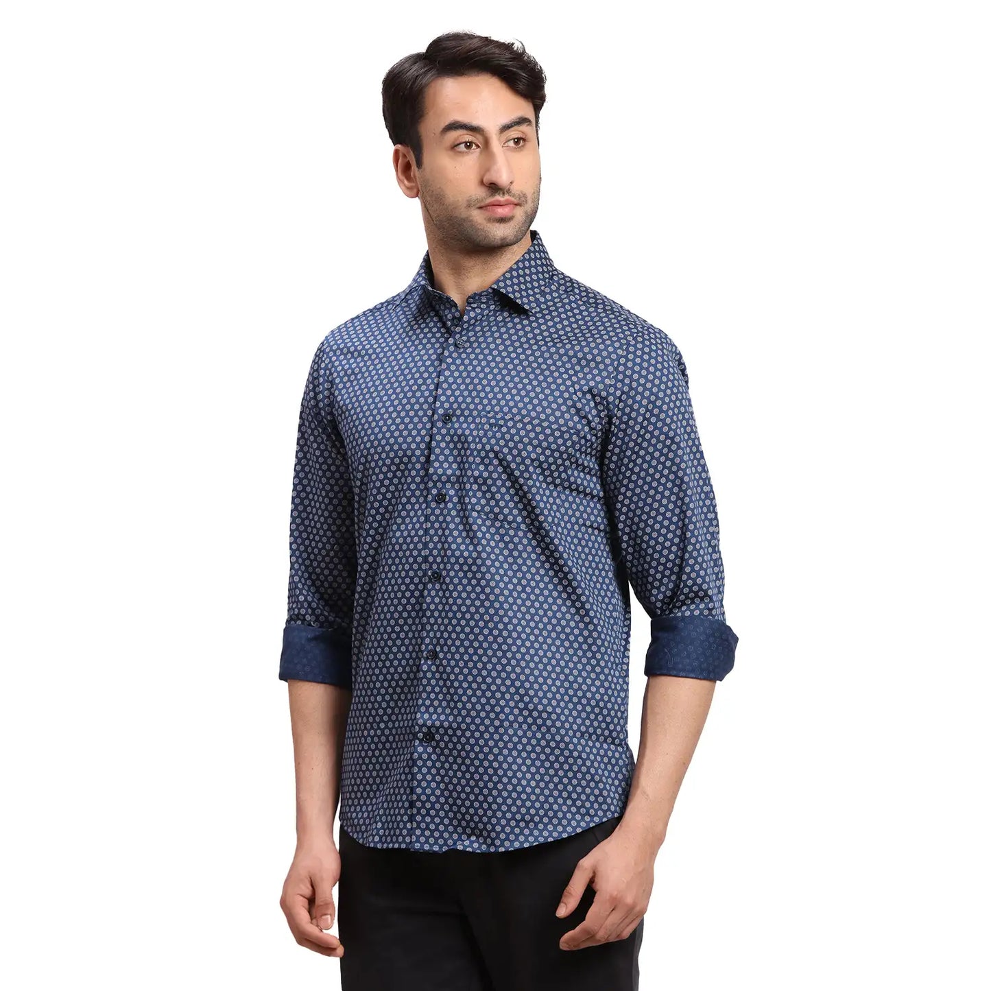 Men Red Regular Fit Print Cotton Full Sleeves Shirts