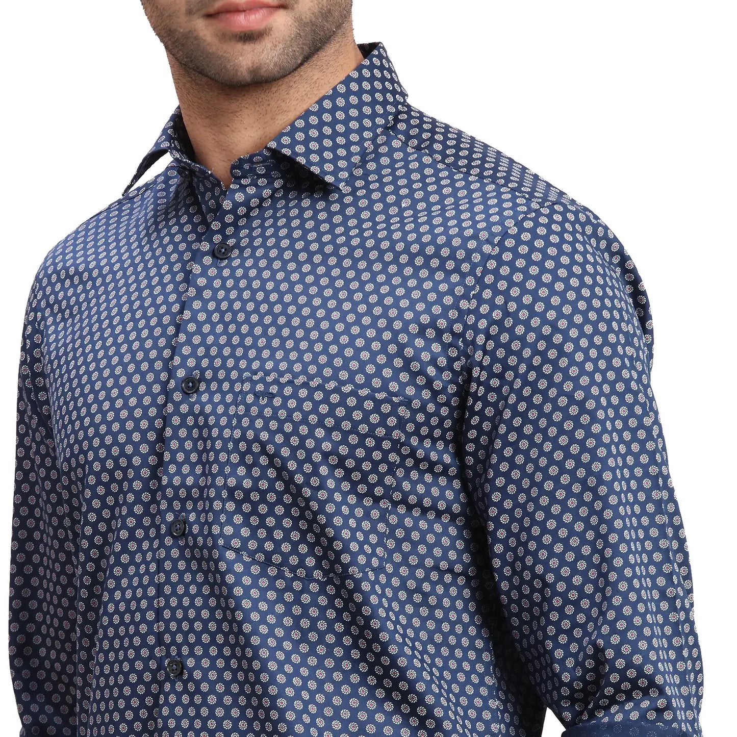 Men Red Regular Fit Print Cotton Full Sleeves Shirts