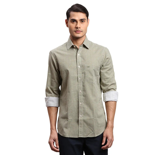 Men Blue Regular Fit Print Cotton Full Sleeves Shirts