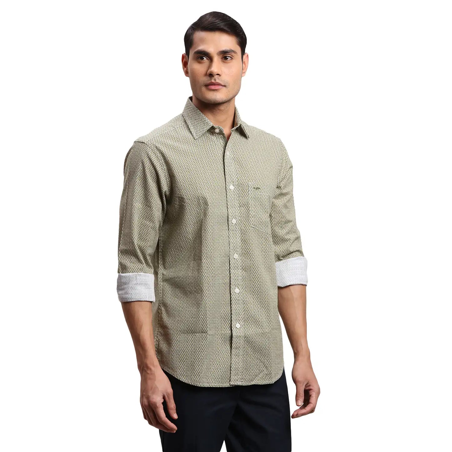Men Blue Regular Fit Print Cotton Full Sleeves Shirts