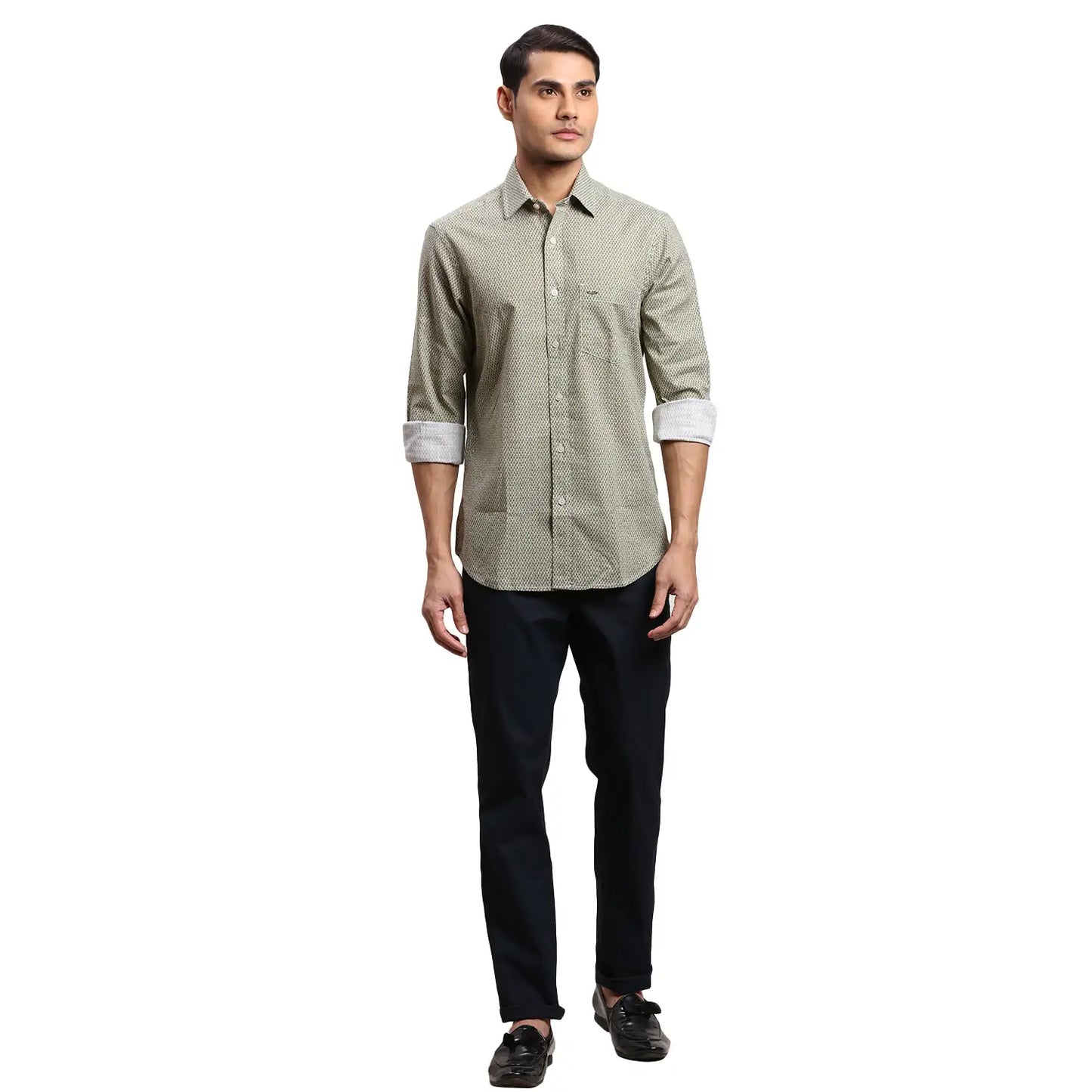 Men Blue Regular Fit Print Cotton Full Sleeves Shirts