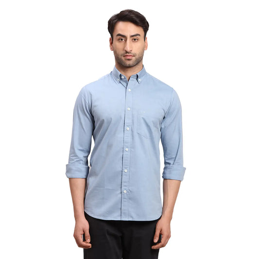 Men Red Regular Fit Warp Chambray Cotton Full Sleeves Shirts