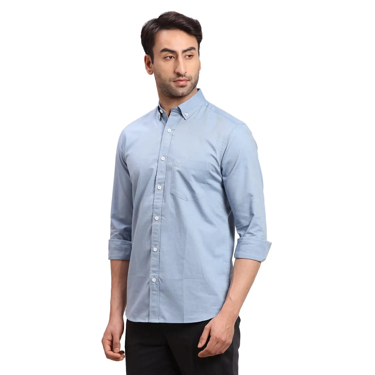 Men Red Regular Fit Warp Chambray Cotton Full Sleeves Shirts
