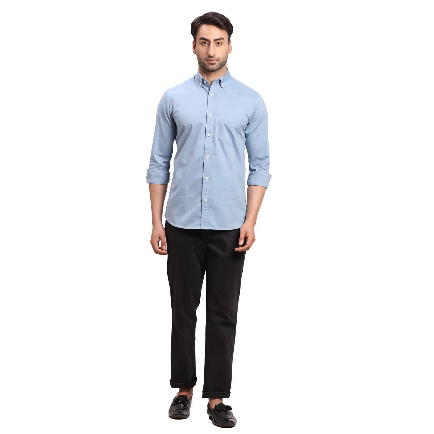 Men Red Regular Fit Warp Chambray Cotton Full Sleeves Shirts