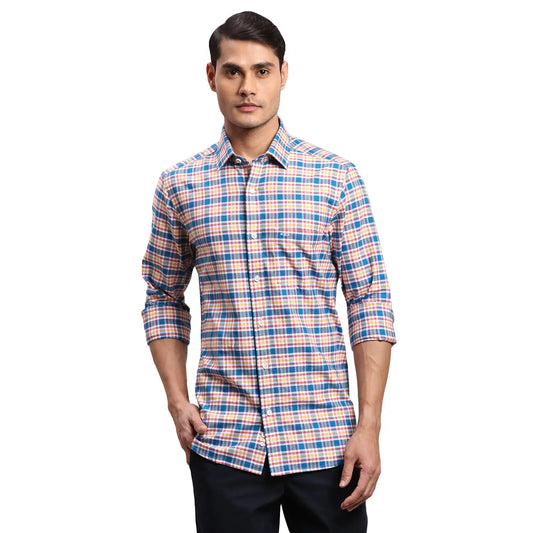 Men Green Regular Fit Checks Cotton Full Sleeves Shirts