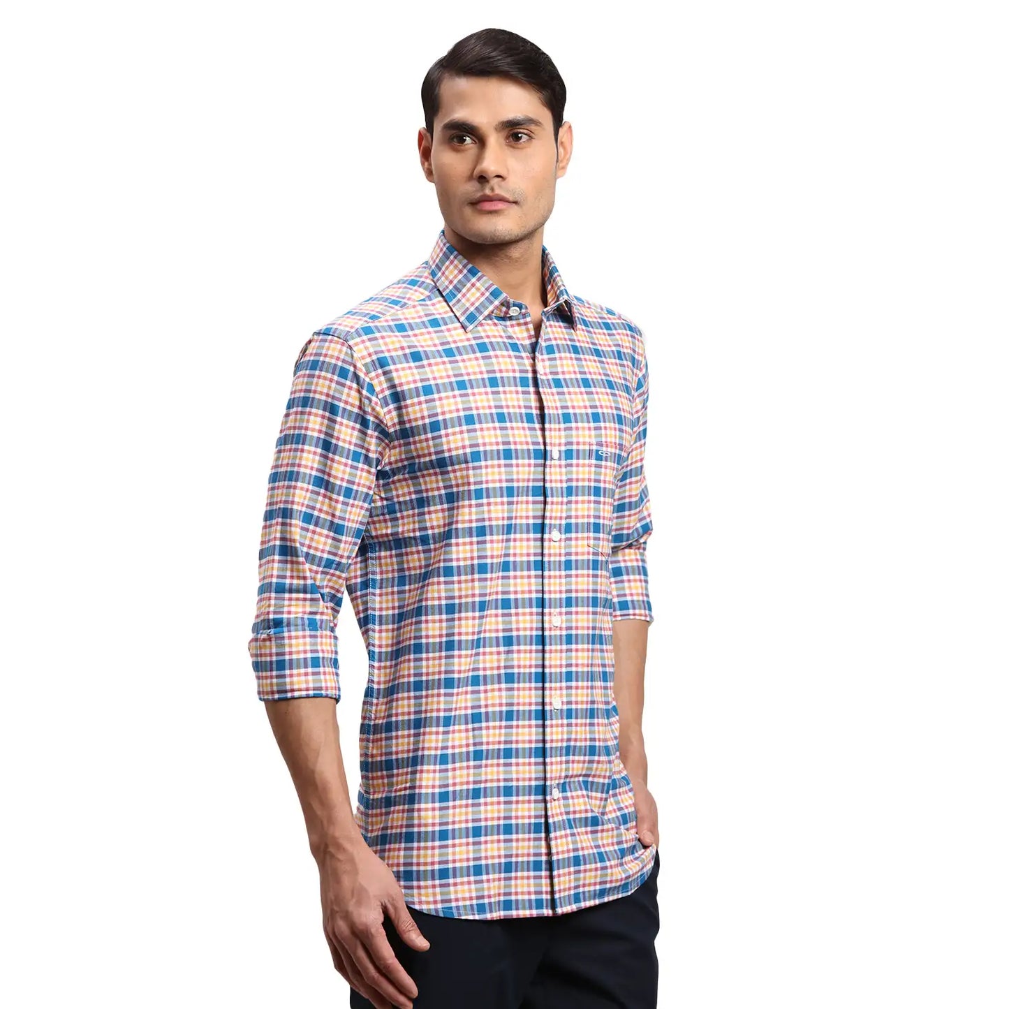 Men Green Regular Fit Checks Cotton Full Sleeves Shirts