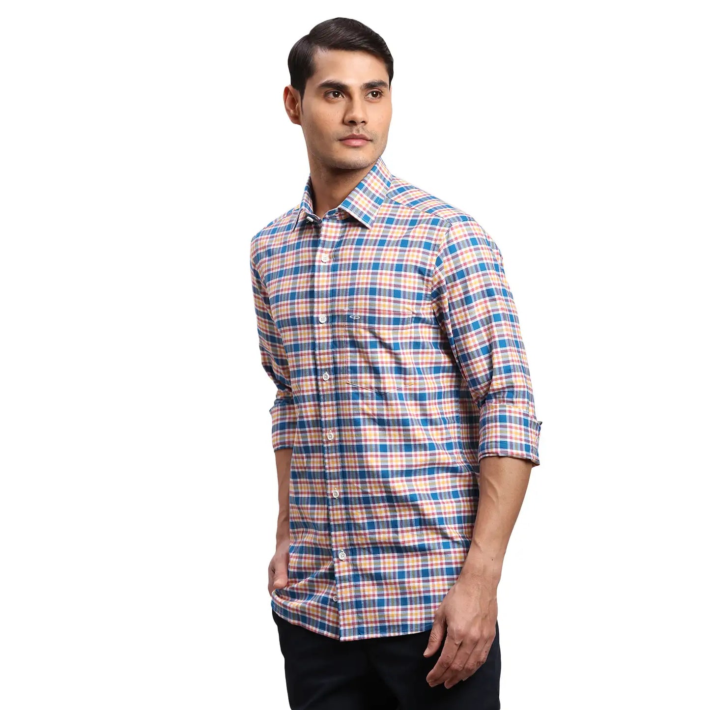 Men Green Regular Fit Checks Cotton Full Sleeves Shirts