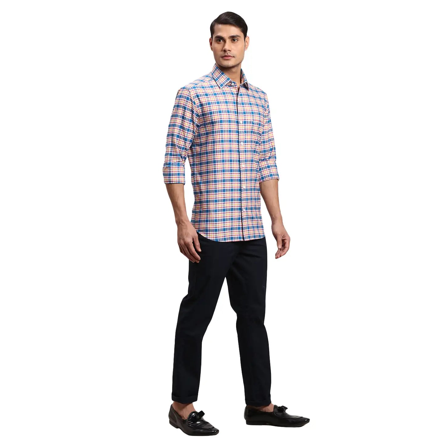 Men Green Regular Fit Checks Cotton Full Sleeves Shirts