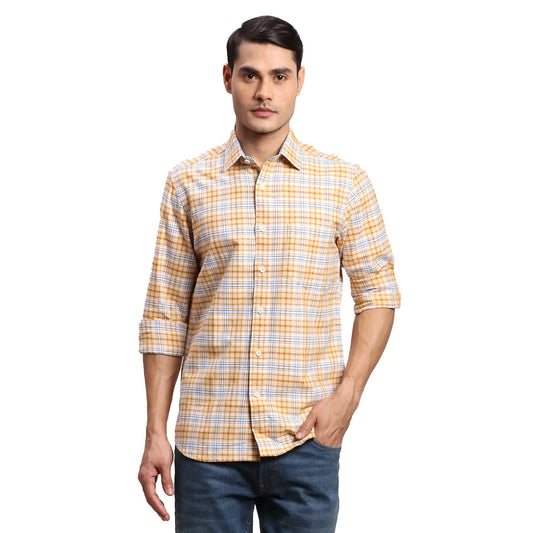 Men Green Regular Fit Checks Cotton Full Sleeves Shirts