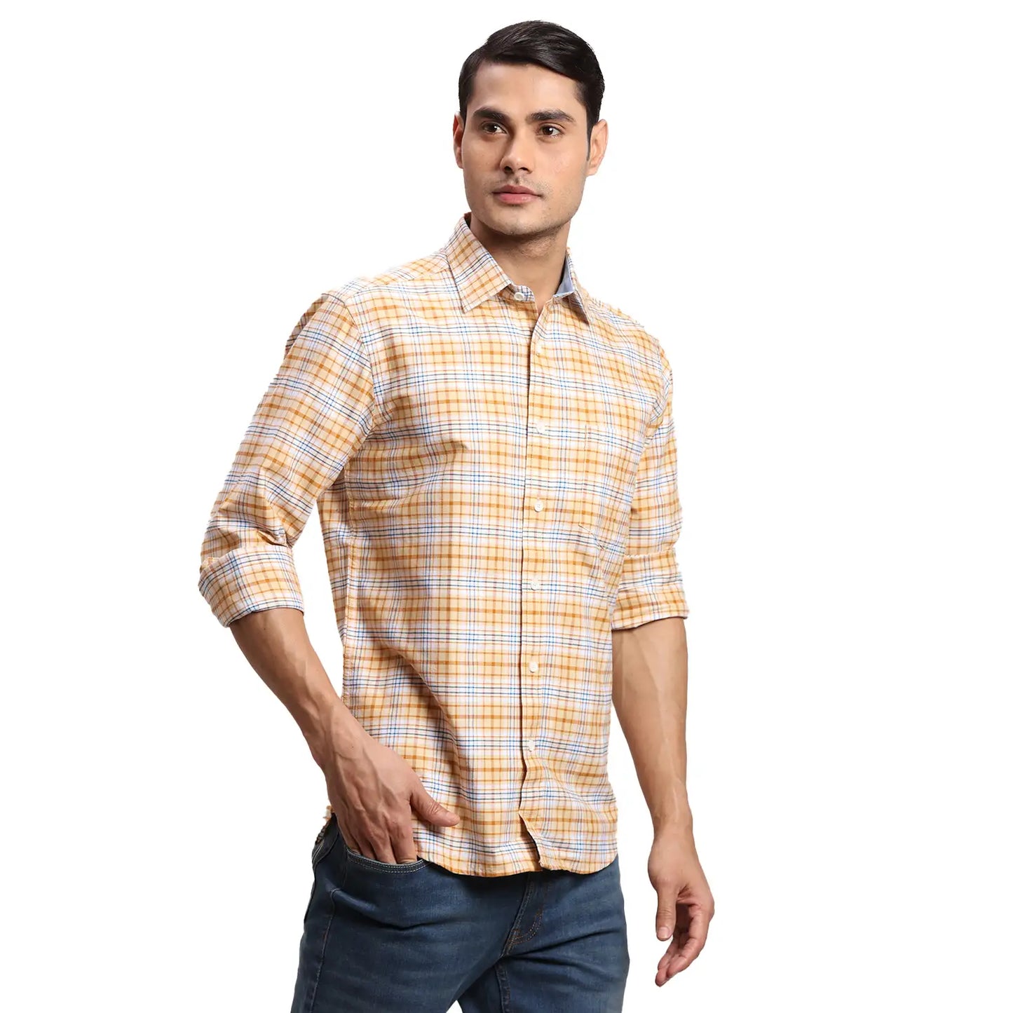 Men Green Regular Fit Checks Cotton Full Sleeves Shirts