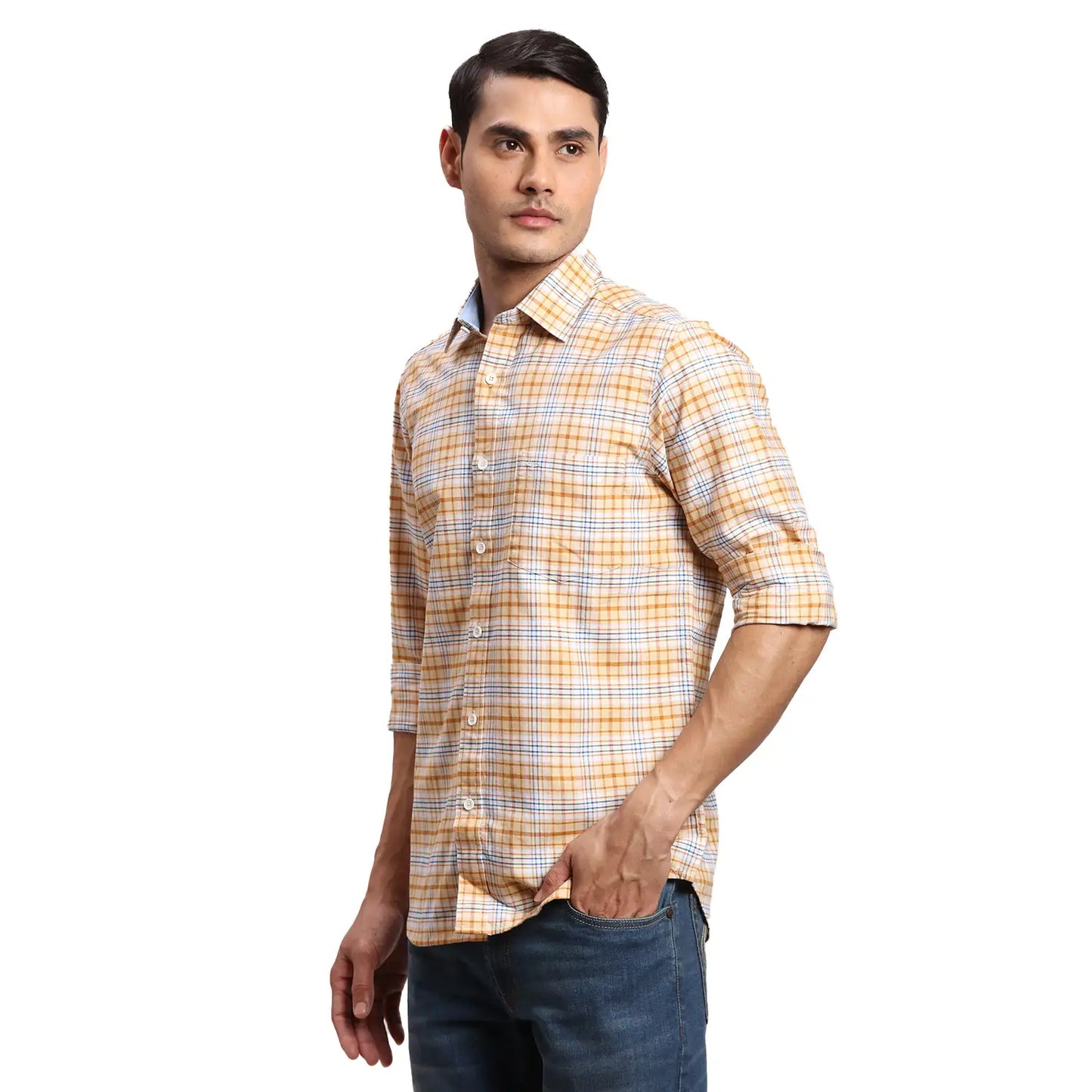Men Green Regular Fit Checks Cotton Full Sleeves Shirts