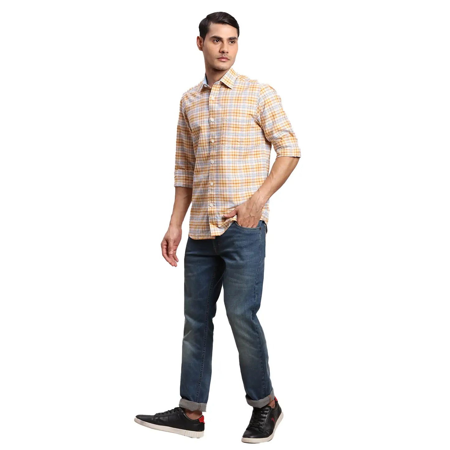 Men Green Regular Fit Checks Cotton Full Sleeves Shirts