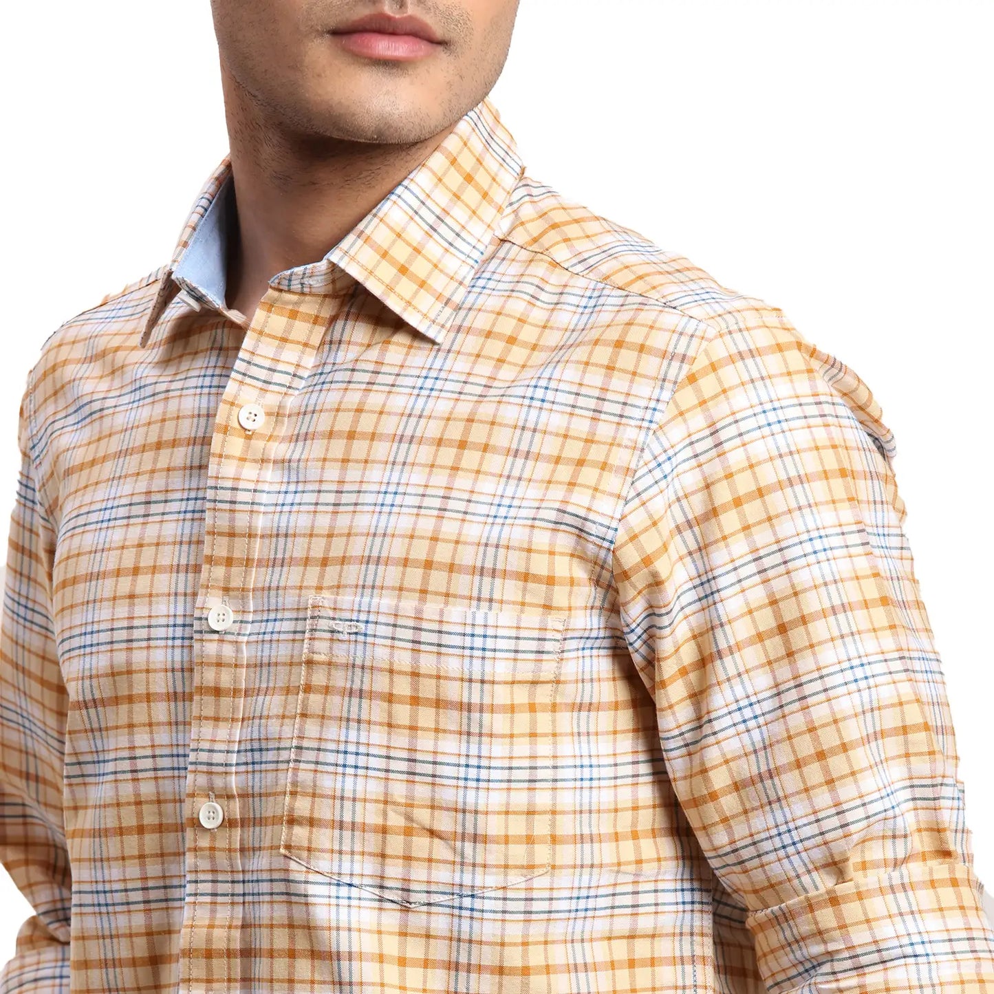 Men Green Regular Fit Checks Cotton Full Sleeves Shirts
