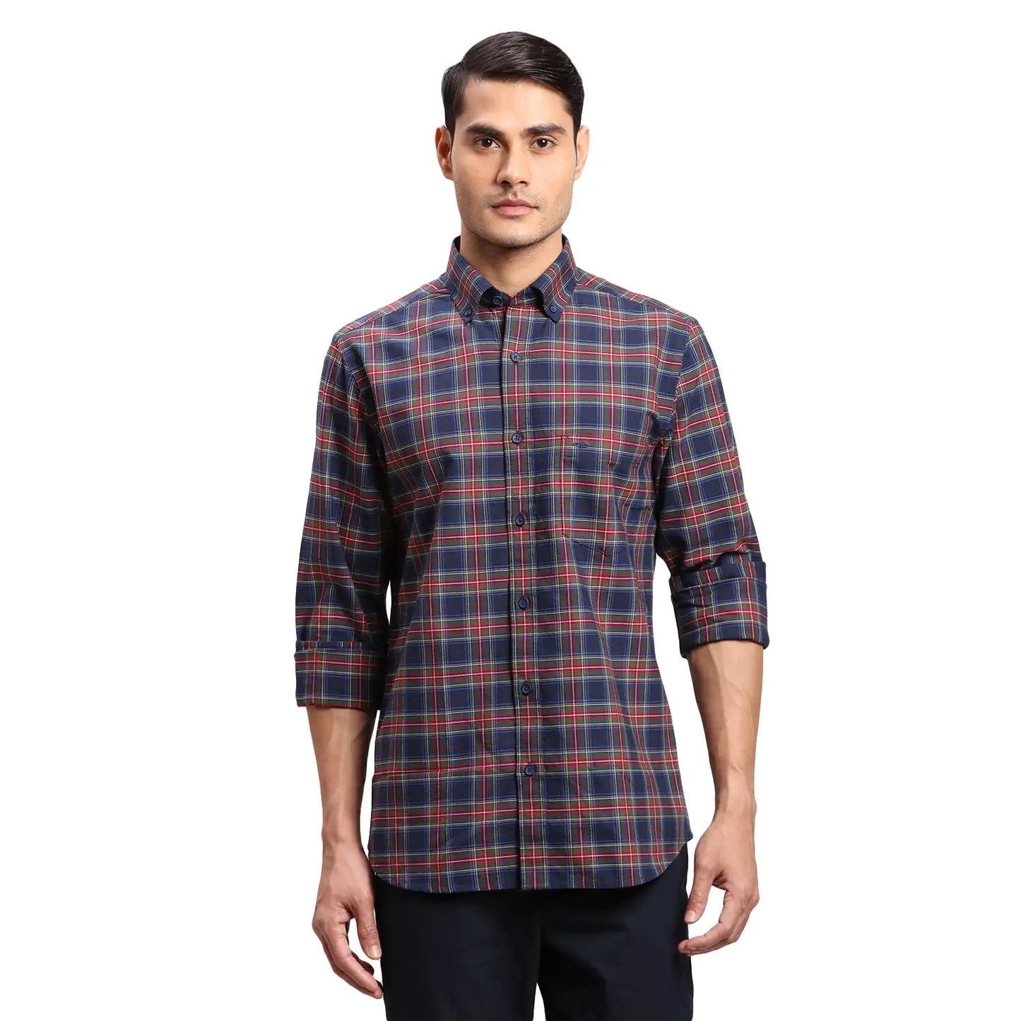 Men Red Regular Fit Print  Cotton Full Sleeve  Shirts