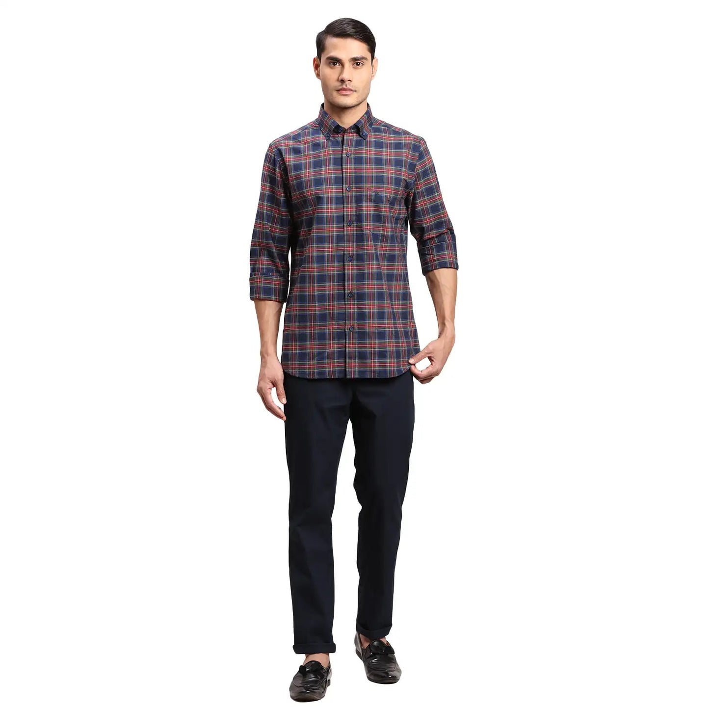 Men Red Regular Fit Print  Cotton Full Sleeve  Shirts