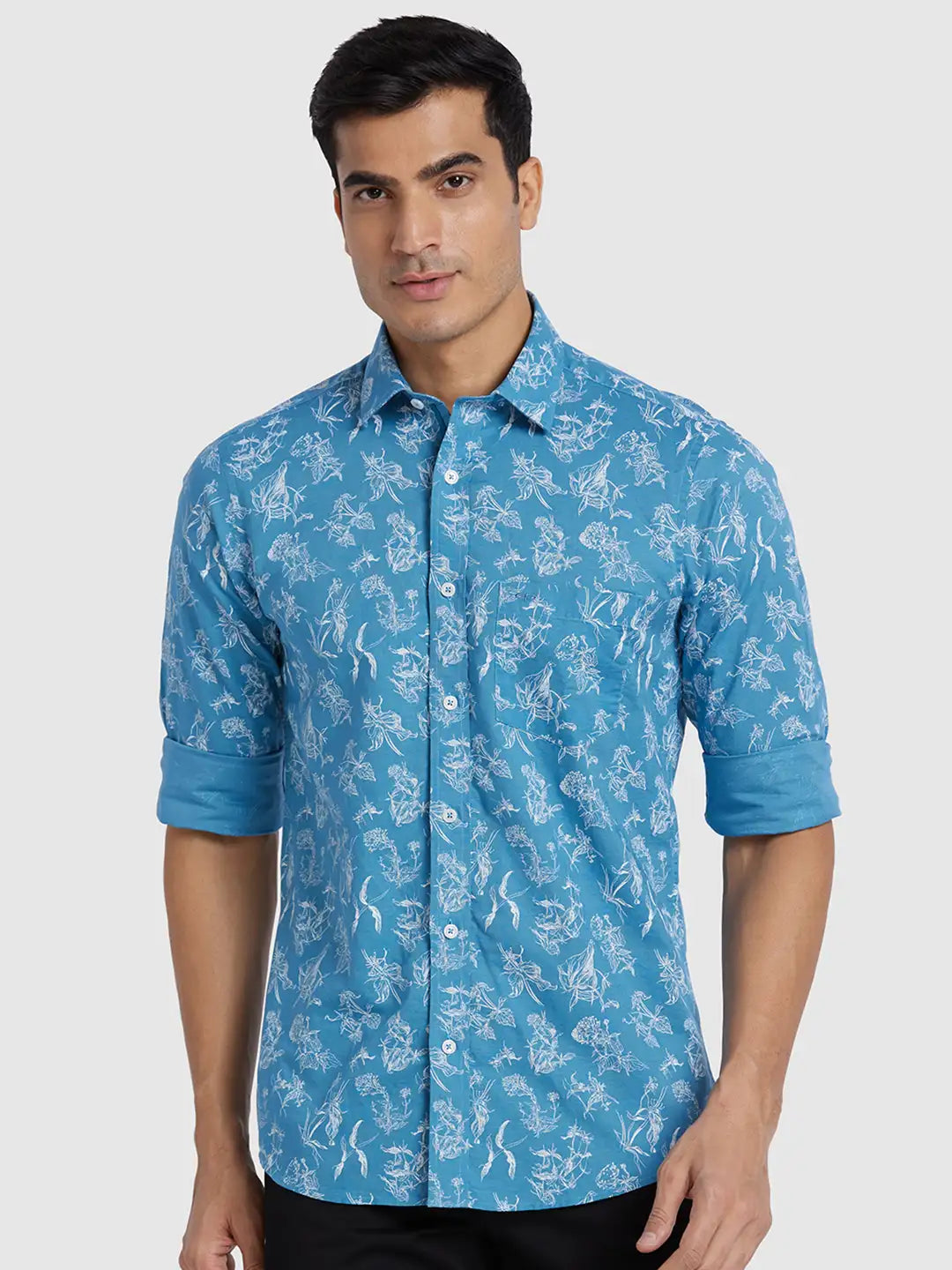 ColorPlus Men Maroon Print Regular Fit Cotton Blend Full Sleeve Shirt